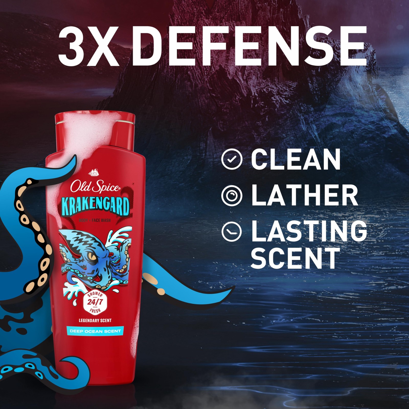 Old Spice Cleansing Body Wash for Men, 3X Defense, 24/7 24 Fl Oz (Pack of 4)