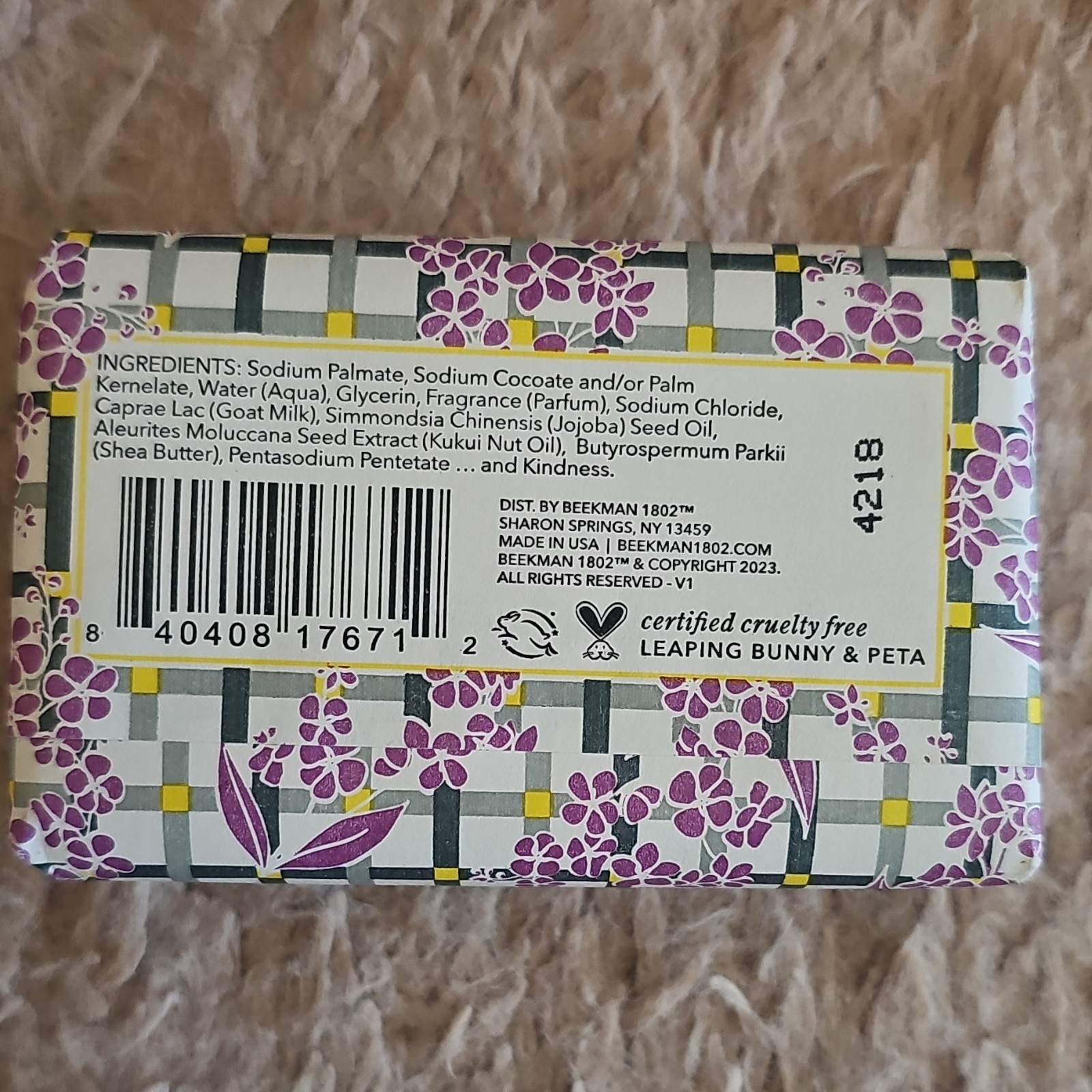 Beekman 1802 Lilac Dream Lilac Goat Milk Soap Bar Cruelty-Free 3.5 oz