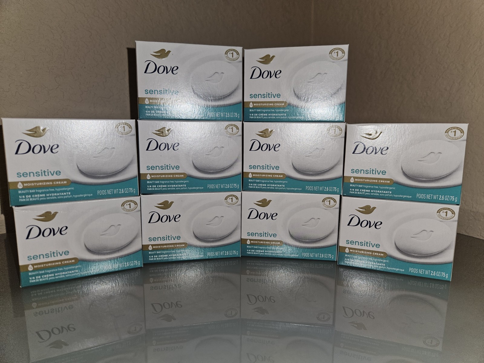 Dove Sensitive Skin Beauty Bar Unscented Fragrance-Free 2.6 oz Lot of 10