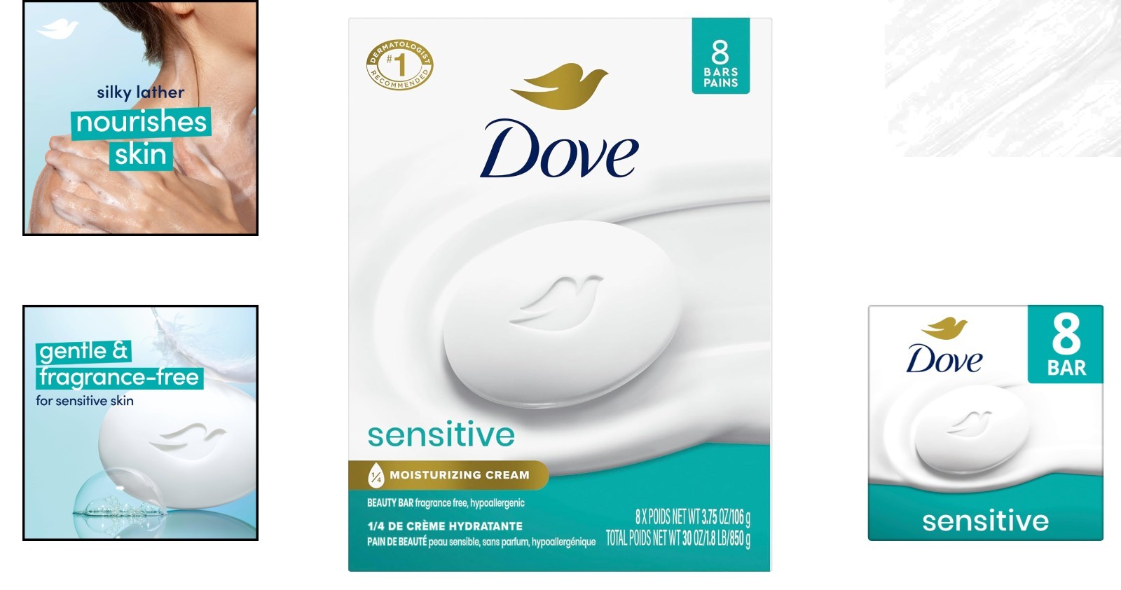 Fragrance-Free 8-Pack Beauty Bar Soap – Perfect for Sensitive Skin Care 3.75 oz