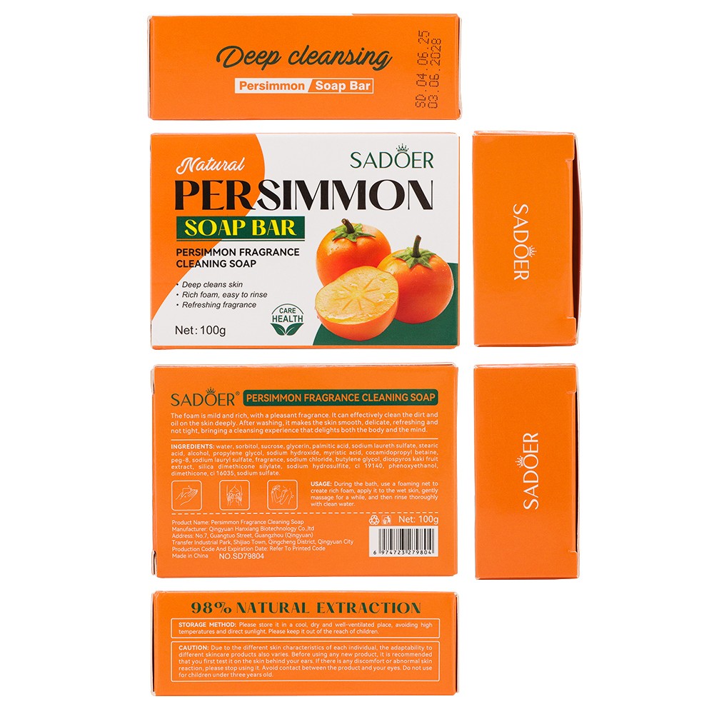 Persimmon Soap Bar for Old People Smell, Natural Body Odor Control Bar Soap 100g