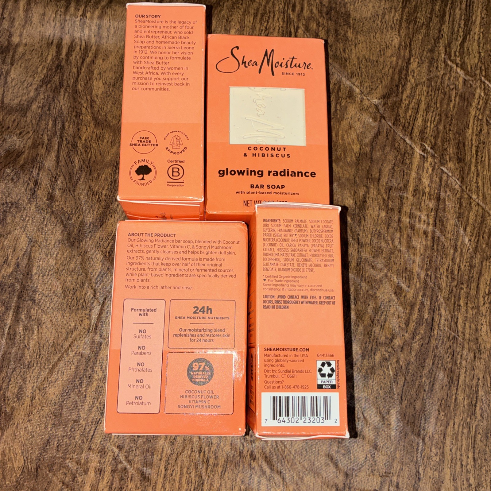4 Shea Moisture Coconut & Hibiscus Shea Butter Soap, for Dull Skin, 8 oz BARS