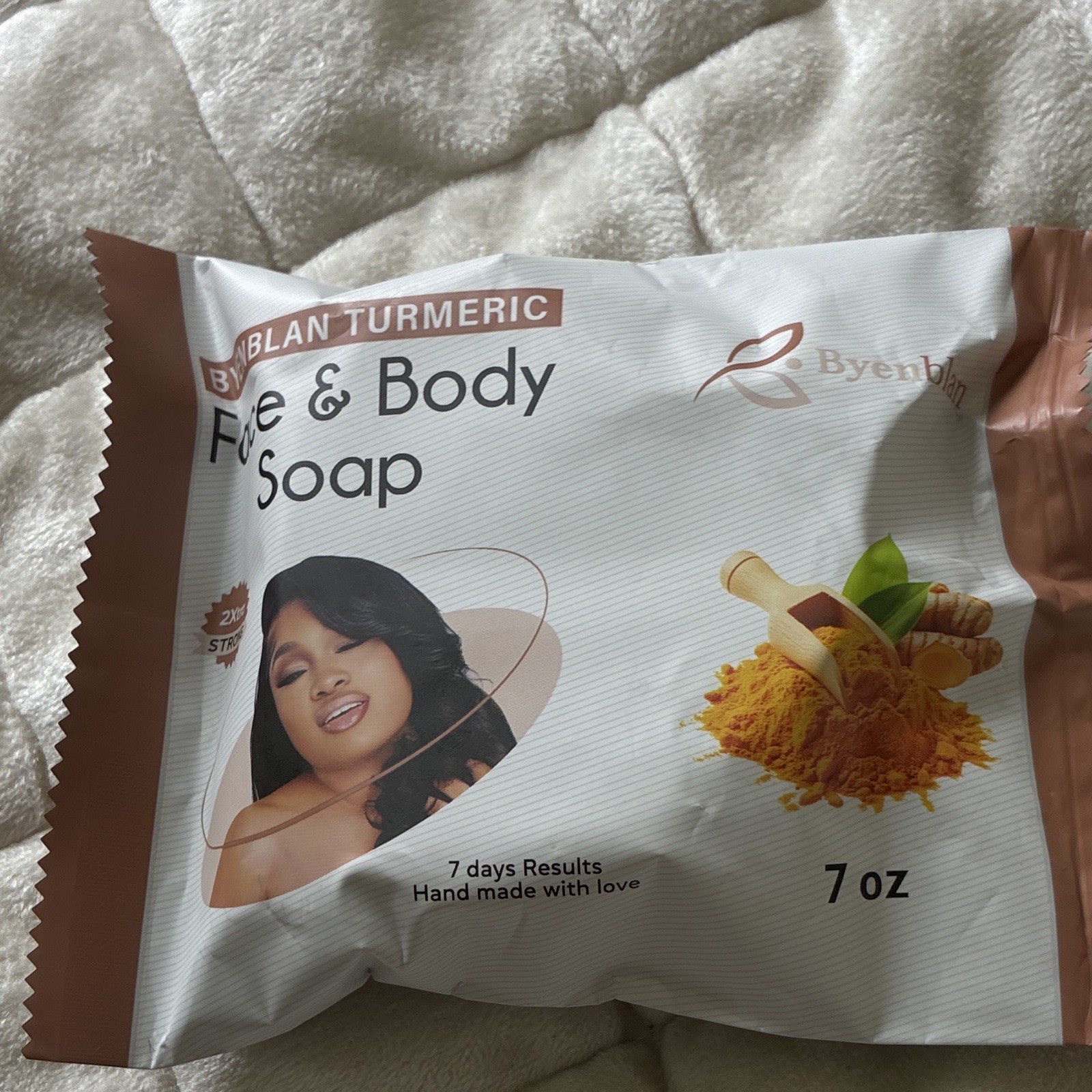 Byenblan Turmeric Face & Body Soap Bar 7oz Handmade, Floral Pattern, Orange