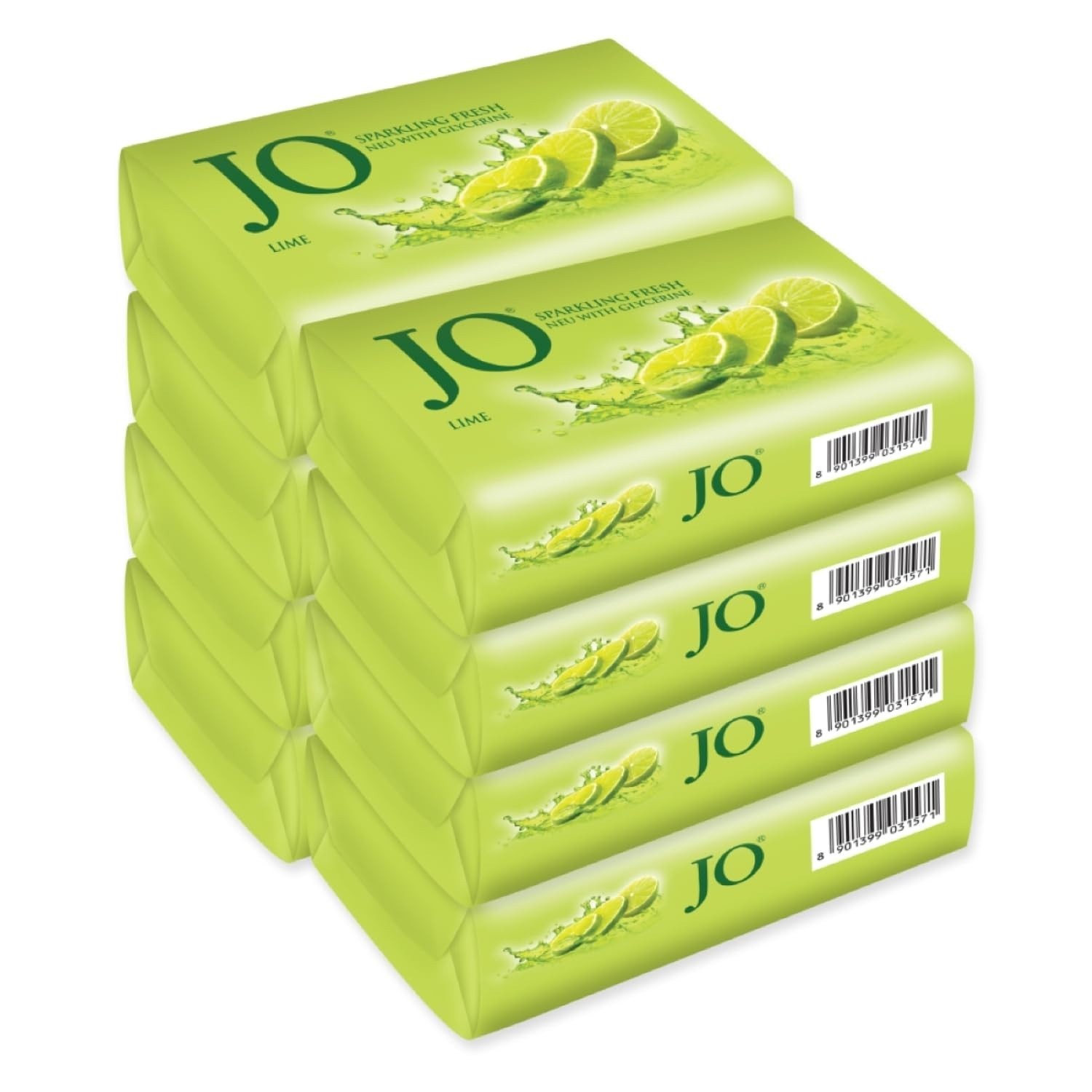 JO Lime Fresh Soap 150g Pack of 8 Refreshing Bath Soap with Citrus Fragrance