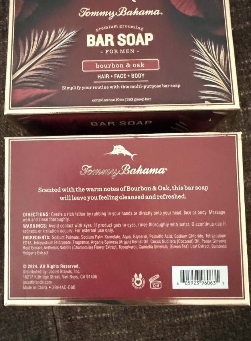 2 Tommy Bahama Bar Soaps For Men Bourbon & Oak New Sealed Hair, Face, Body Soap