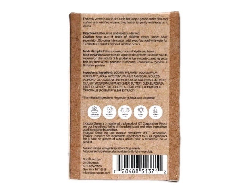 3 Bars Natural Sense Pure Castile Soap Almond 5 oz Each Natural Moisturizing
