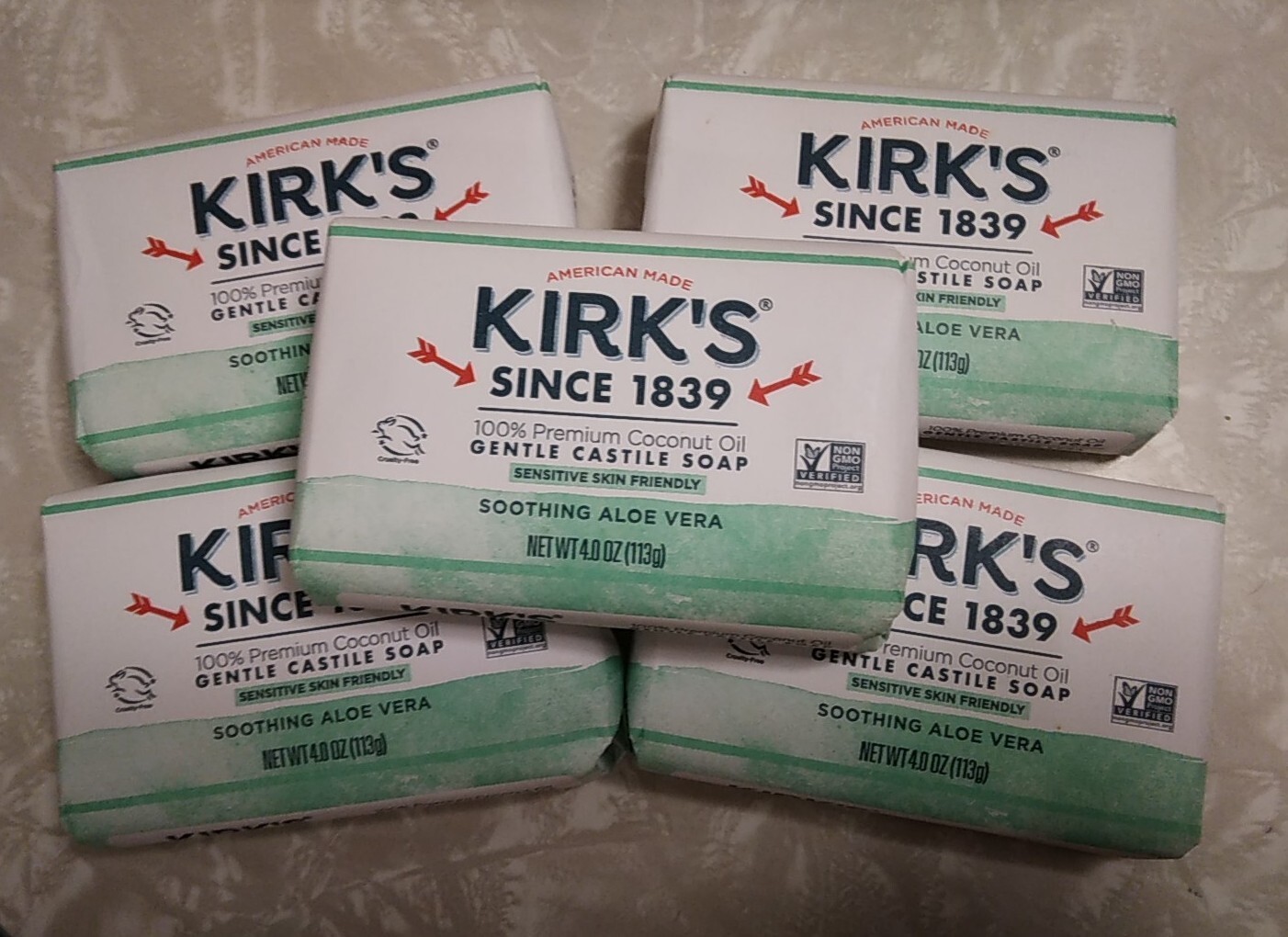 5x Kirk’s Soothing Aloe Vera Gentle Castile Soap 100% Premium Coconut Oil 4 oz