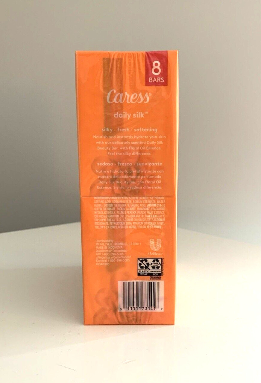 Caress Daily Silk Beauty Bar Soap White Peach & Orange Blossom 8 Bars Total