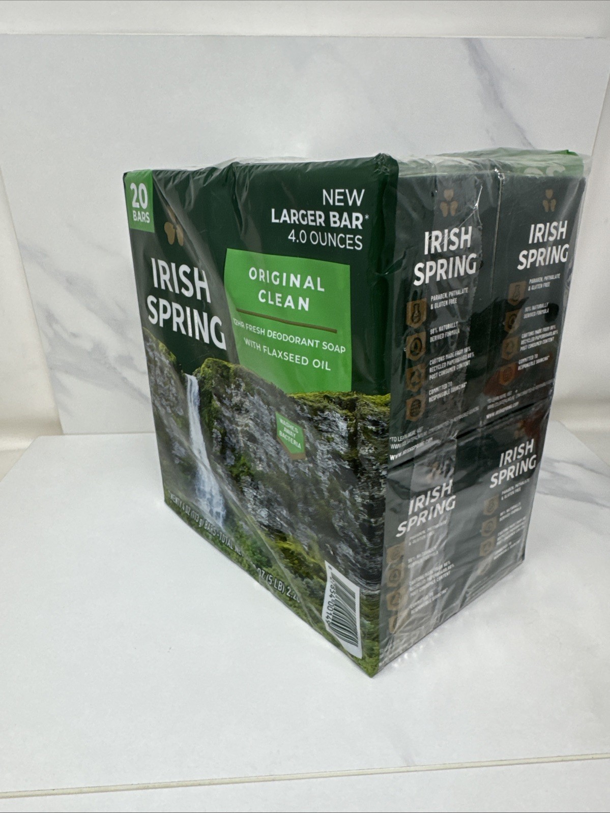 Irish Spring Bar Soap Original Clean 4 oz 20 count Deodorant Soap With Flaxseed