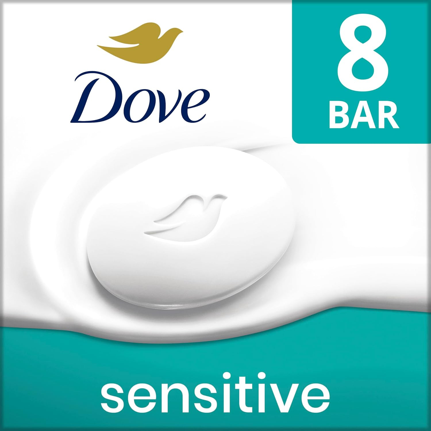 Dove Beauty Bar Soap Sensitive, 8 Bars for Sensitive Skin, Fragrance Free and Hy