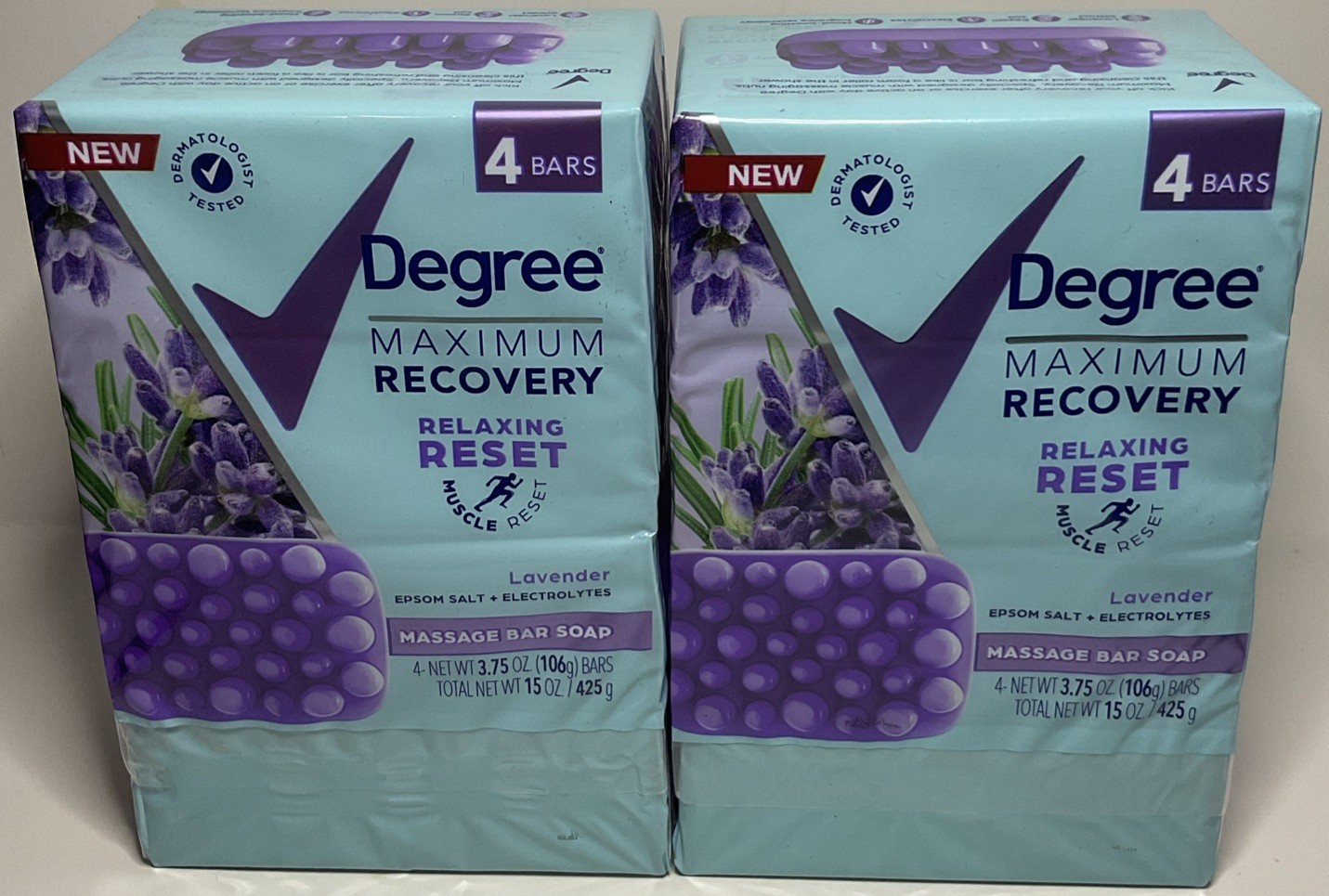 2 Degree Maximum Recovery Lavender Massage Bar Soap 15 OZ/425g 8 Bars Total