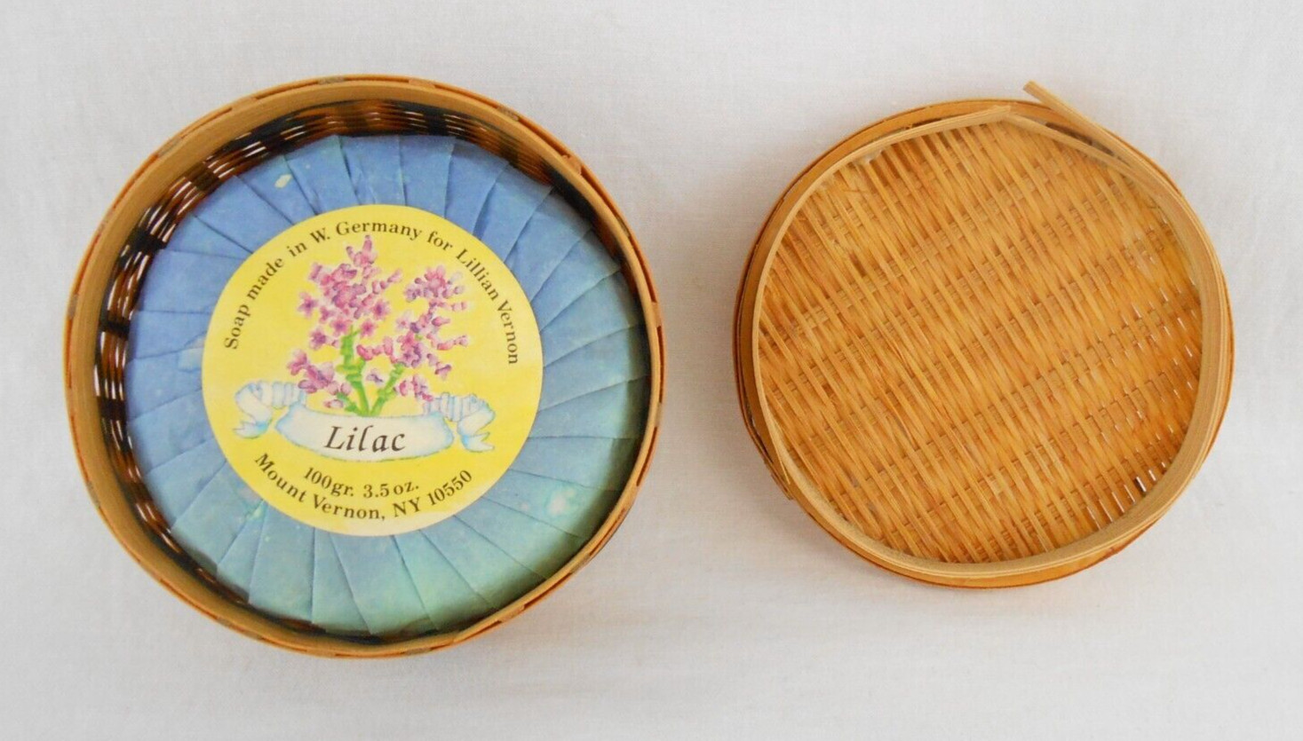 Lillian Vernon Lilac Vintage Luxury 3.5 oz Soap Bar in Wicker Basket New