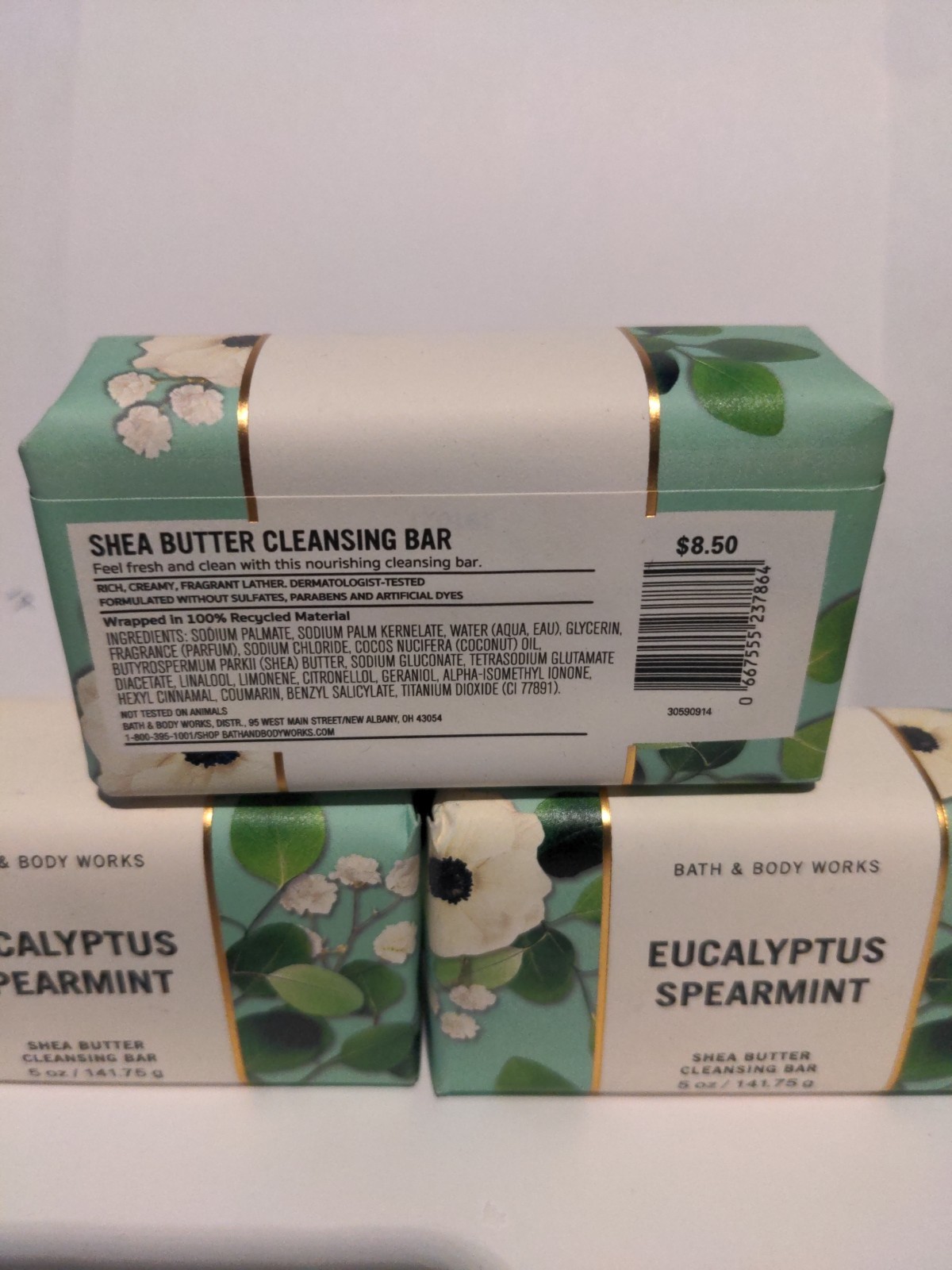 Bath and Body Works EUCALYPTUS SPEARMINT Shea Butter Cleansing Bar Soap Lot 3