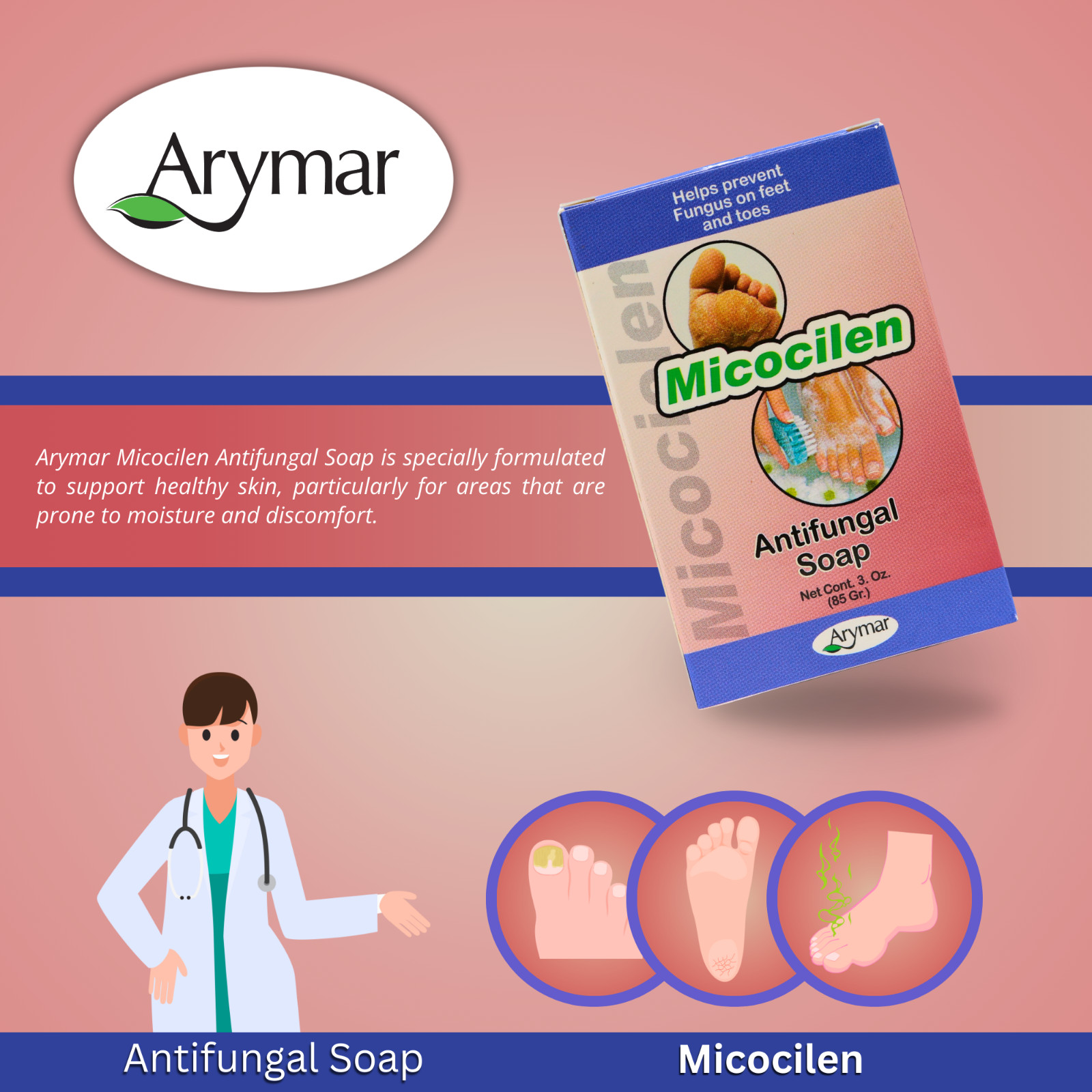 Arymar Micocilen Antifungal Sulfur Soap 3 oz – Fights Fungus, Packs 1-25