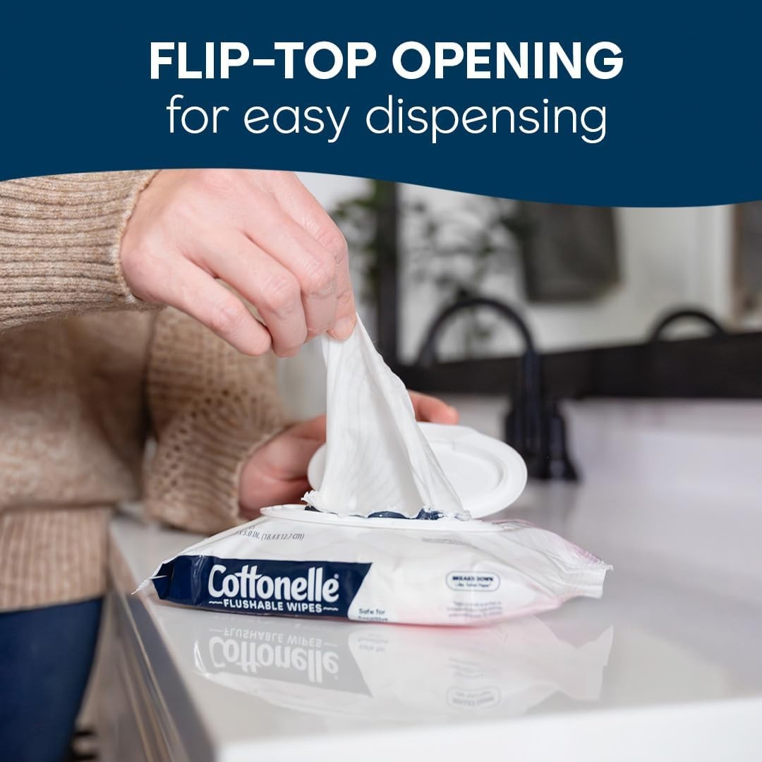 Cottonelle Fragrance Free Flushable Wet Wipes, Adult 42 Wipes (Pack of 2)