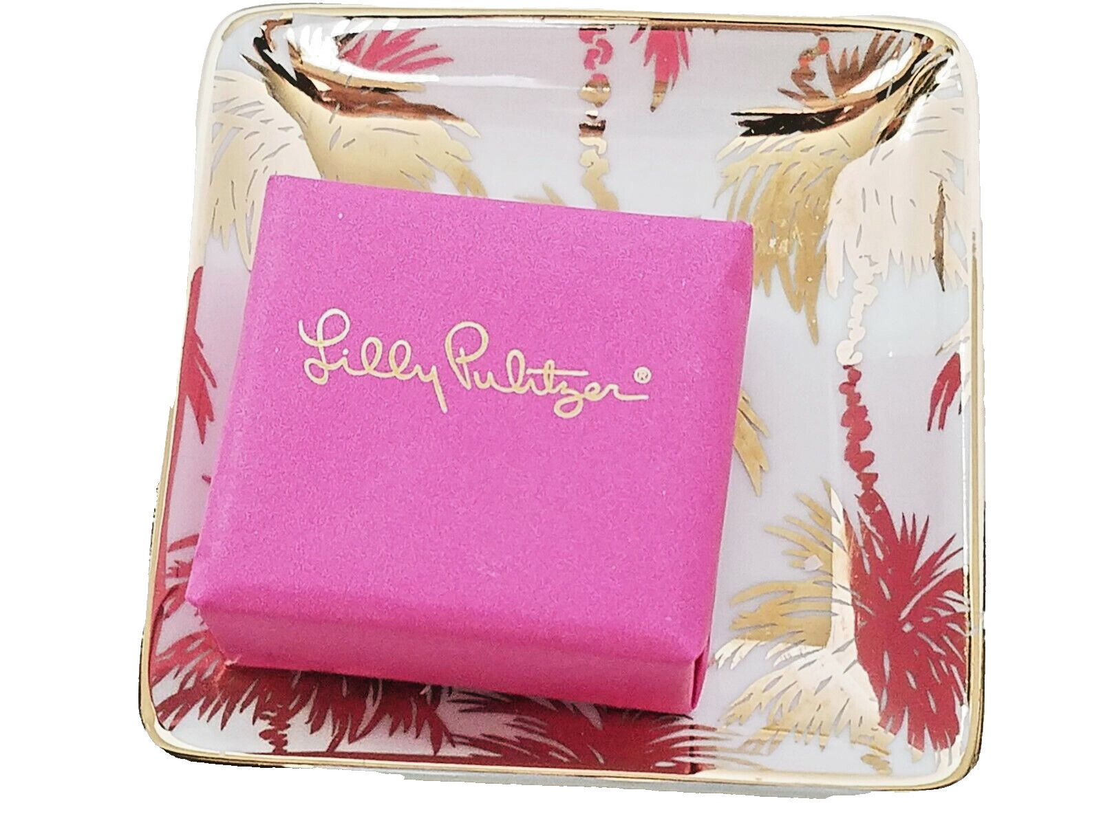 Lilly Pulitzer Soap And Tray Set NIB Featured in Metallic Palms 172423