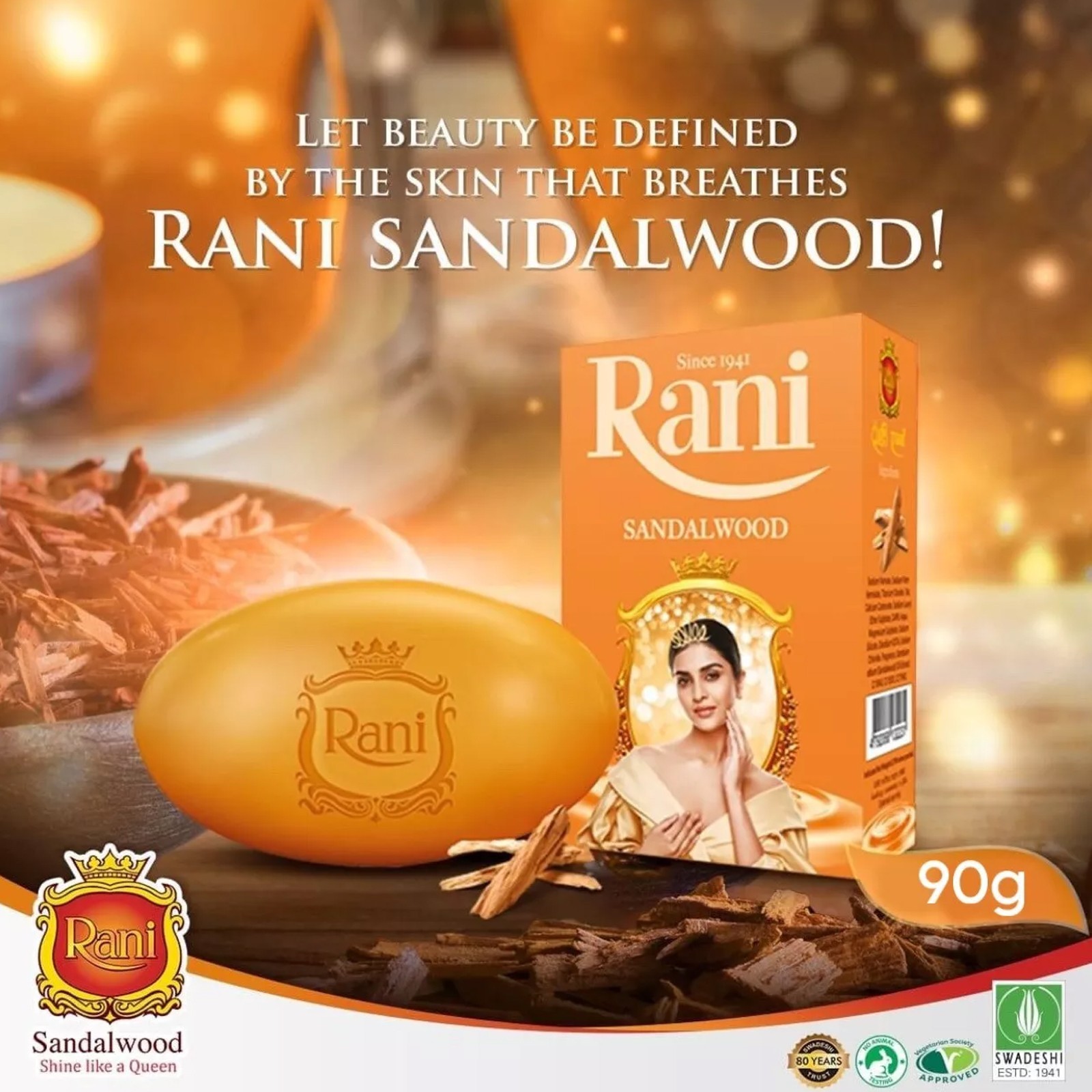 Ayurveda Herbal Rani Sandalwood Soap treats acne dry skin dull & ageing skin 90g