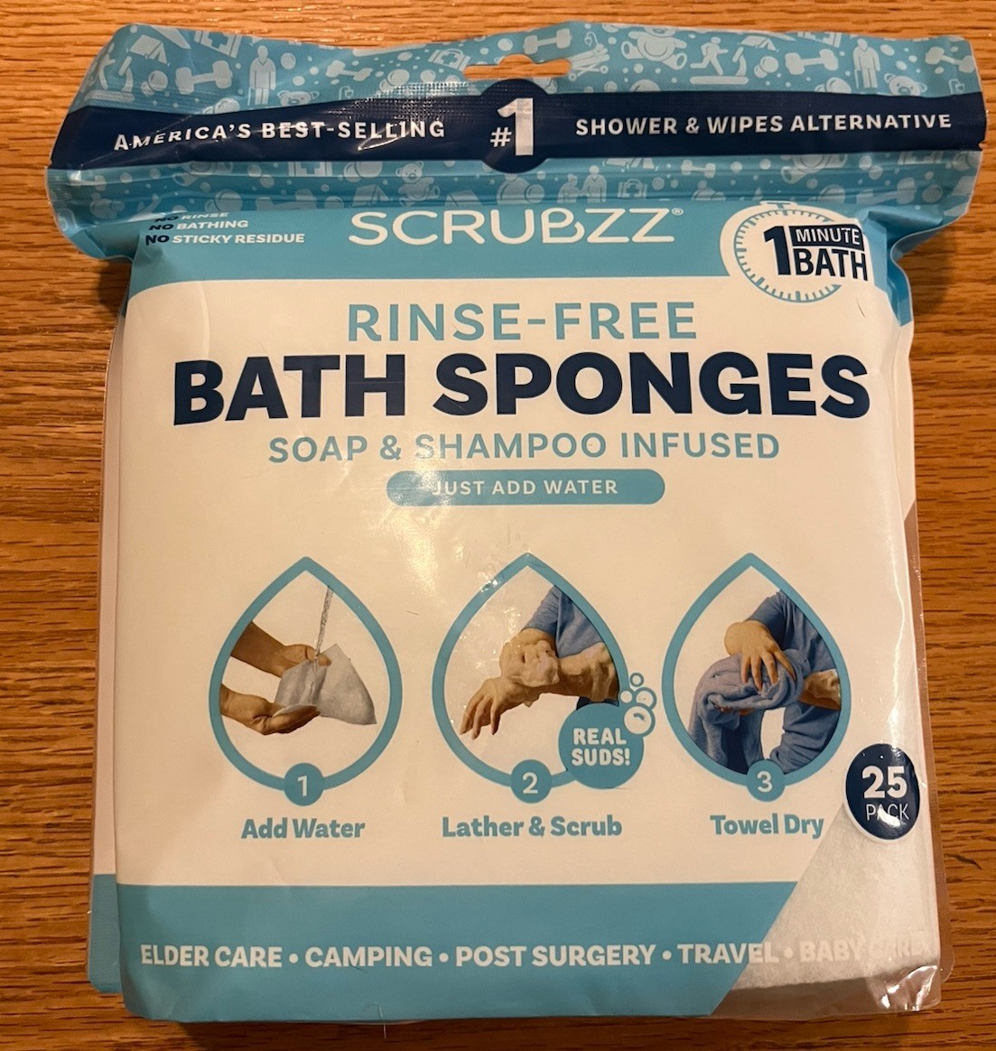 Scrubzz Disposable No Rinse Bathing Wipes – 25 Pack – All-In-1 Single Use Shower