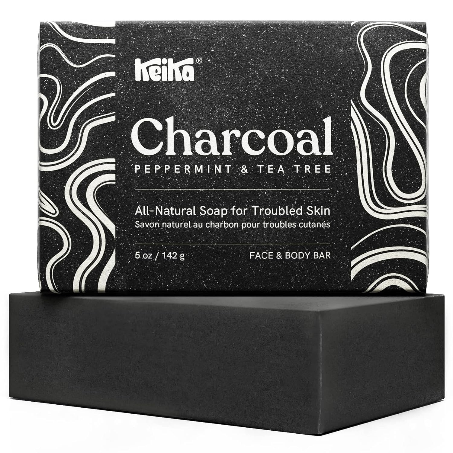 Keika Charcoal Black Soap Bar for Eczema, Psoriasis, Face, Body, Men Women Teens