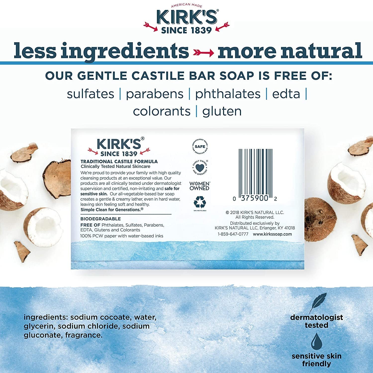 Kirks Natural Original Castile Soap, 4 Ounce – 12 per case.