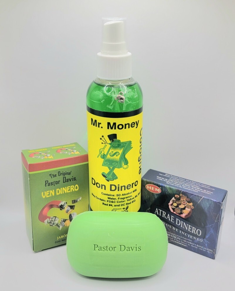 LLAMA DINERO KIT COLONIA JABON INCIENSO AMULETO ORACION E INSTRUCCIONES INCLUIDA