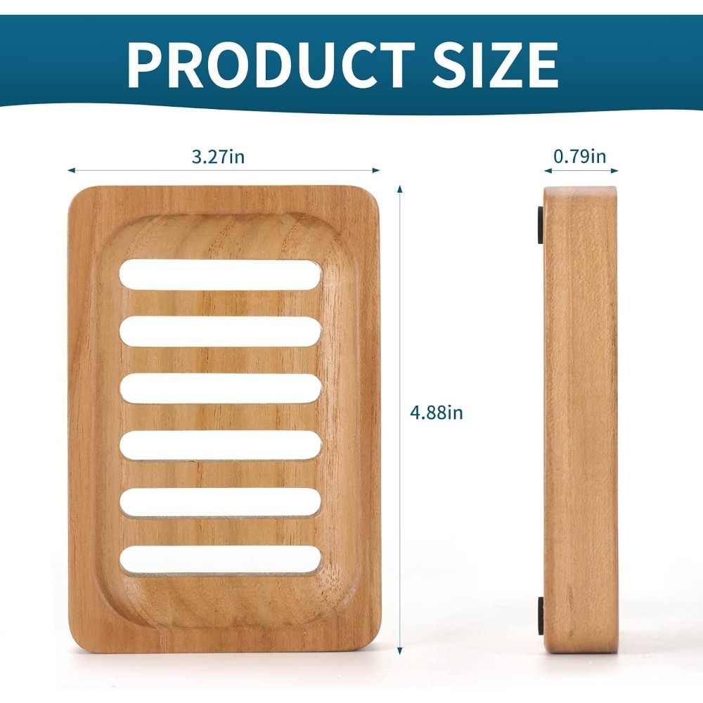 Teak Wood Soap Dish, 2 Pack Waterproof Self Draining Soap Dish – Natural Wooden