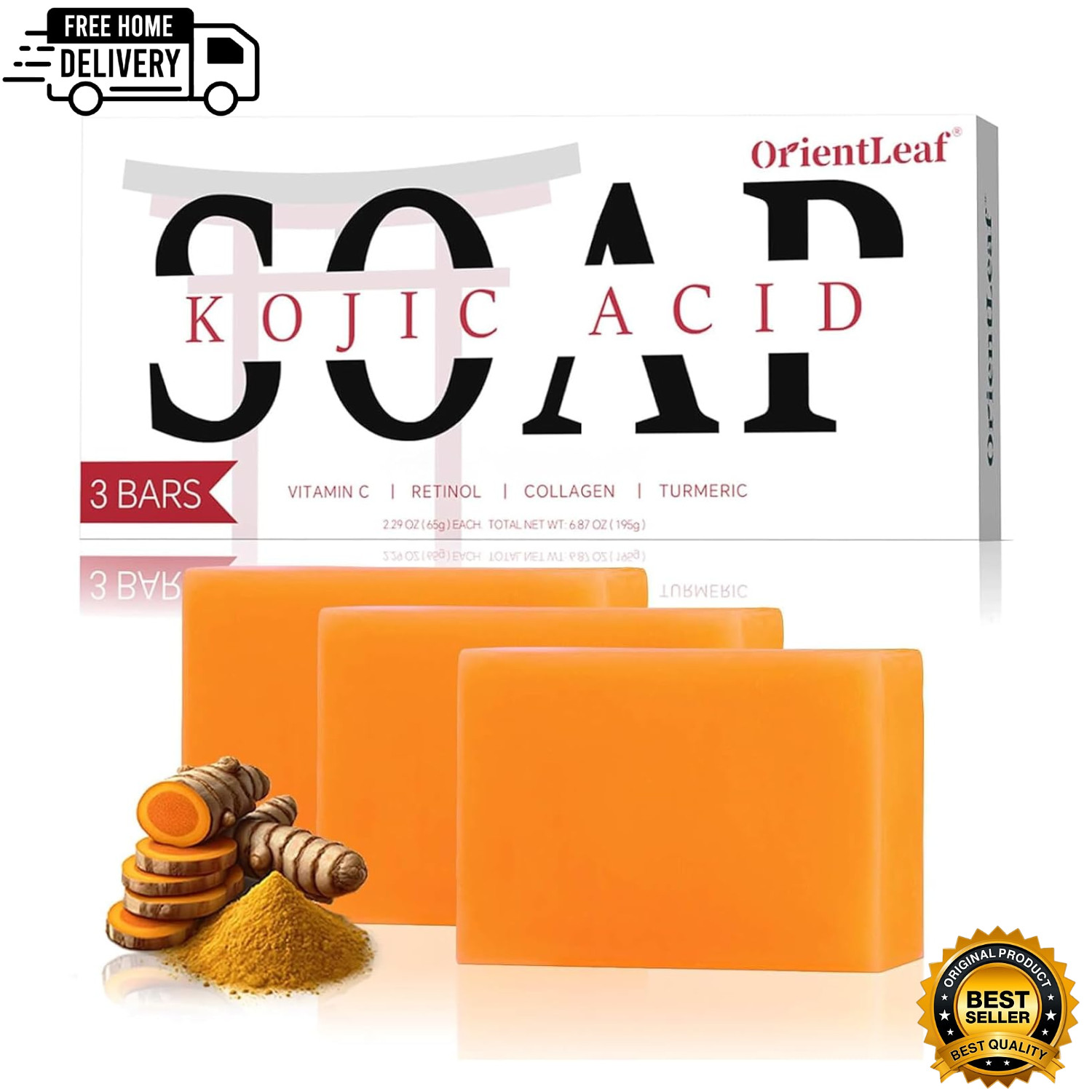 Kojic Acid Soap, Turmeric Soap Bar for Dark Spots, Fresh Citrus Scent, Gentle fo