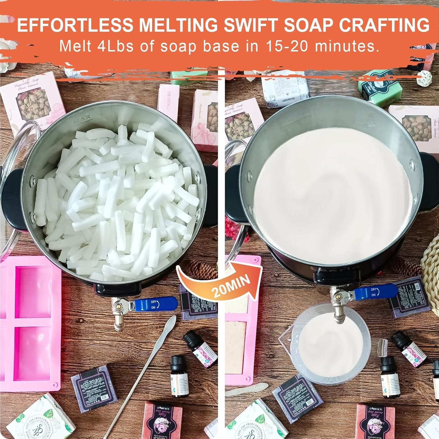 S4 Soap Melter, 8Lbs Soap Base Melting Pot with One-Touch Start & Heating Cor…