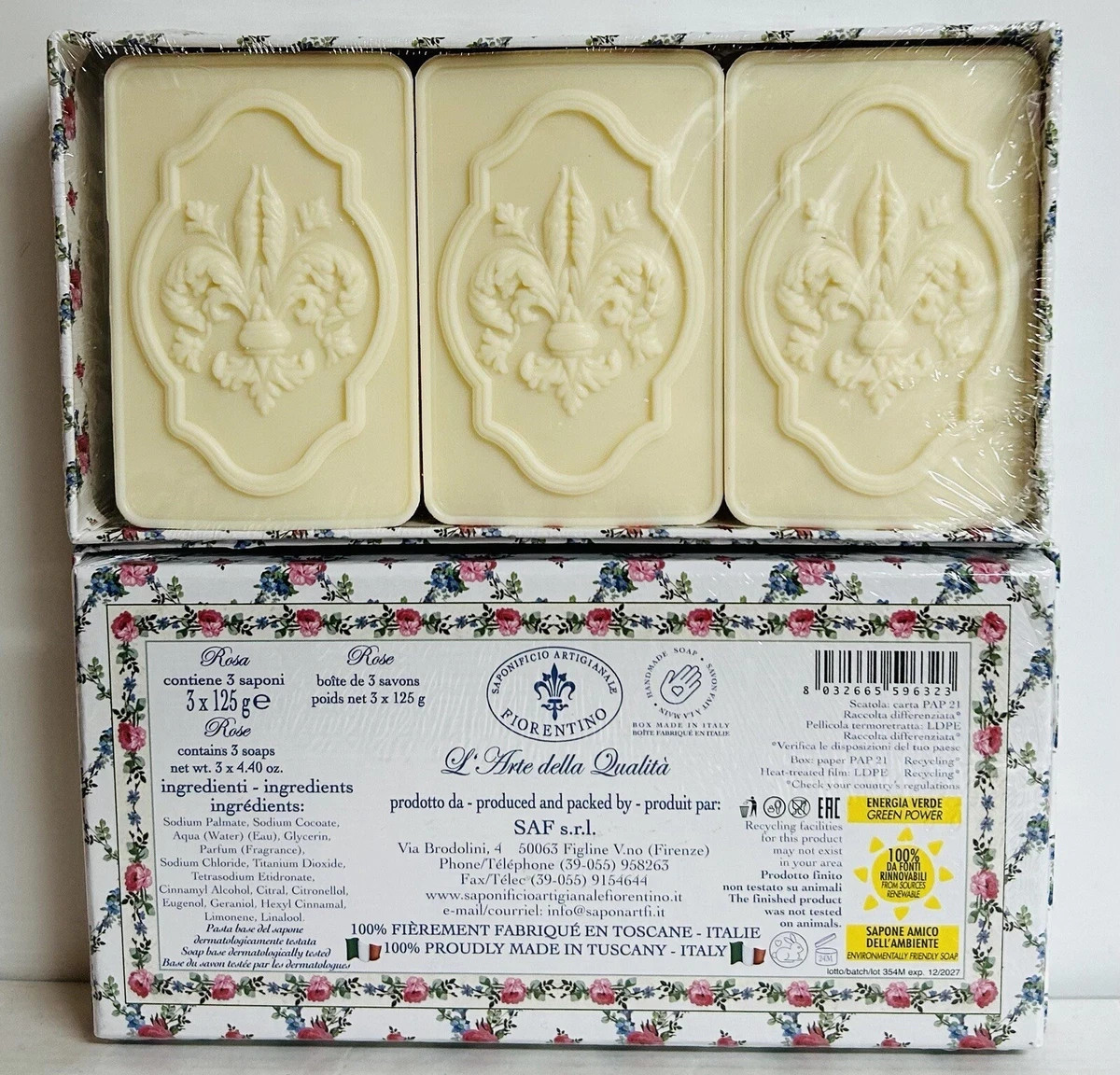 2-Pack Saponificio ~ Rose Garden Rose Scented Bar Soap 6 Bars 125 g Each