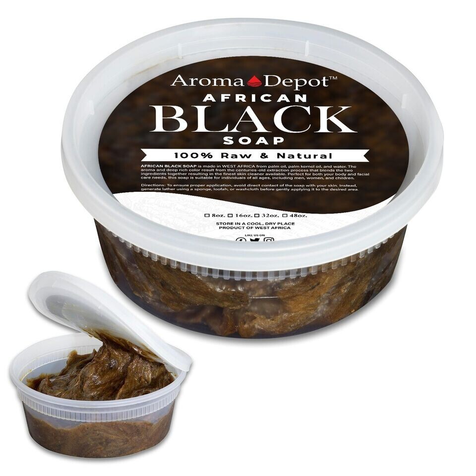 Raw African Black Soap Paste 8 oz. WHOLESALE Natural Wash Face Body Hair 6 PACK