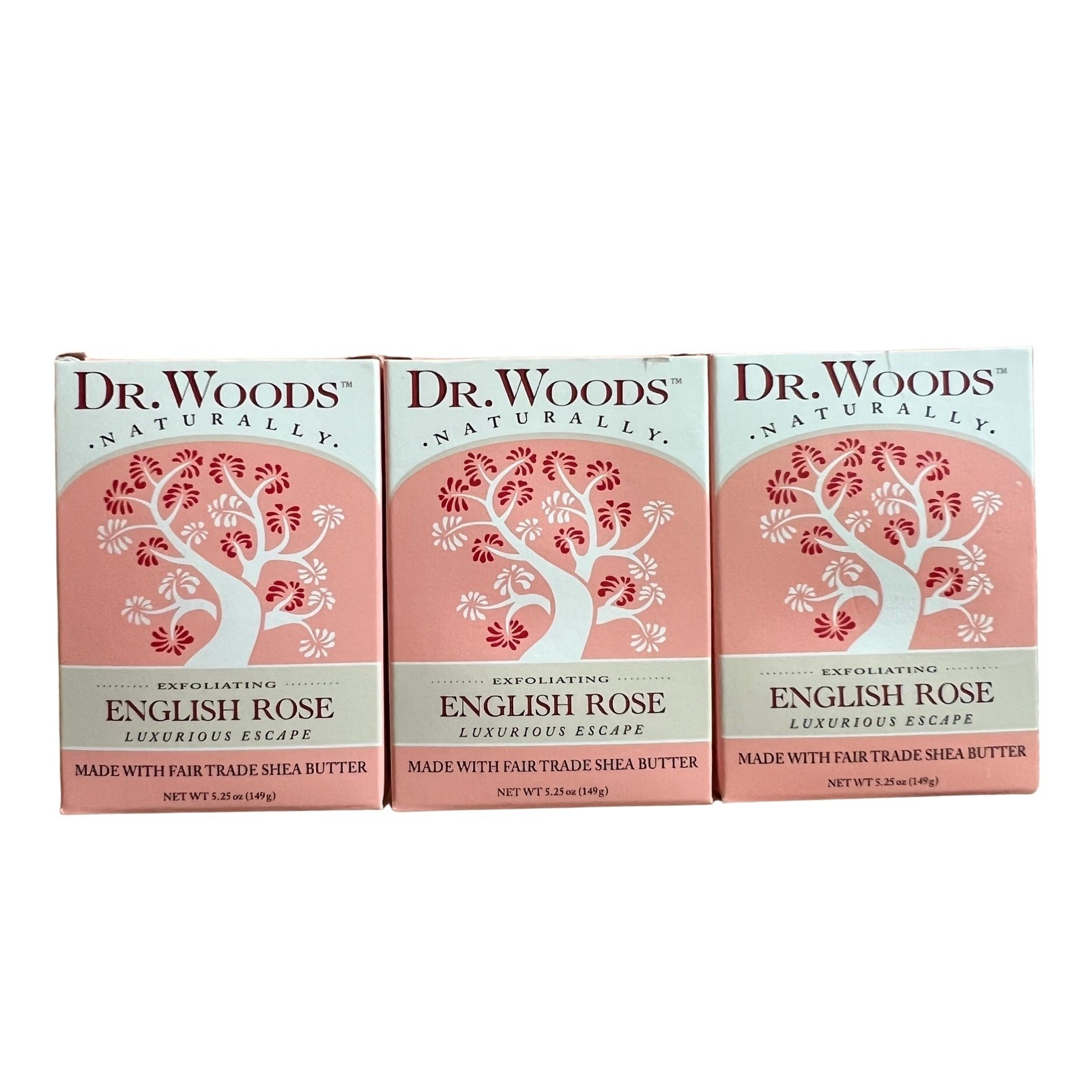 Lot 3 Dr. Woods, Exfoliating Bar Soap, English Rose , 5.25 oz (149 g)
