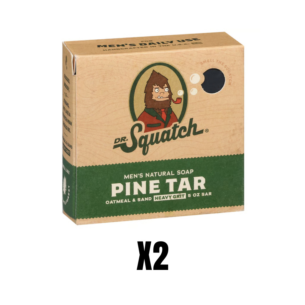 2 PACK Dr. Squatch Men’s Natural Bar Soap Pine Tar Heavy Grit 5oz