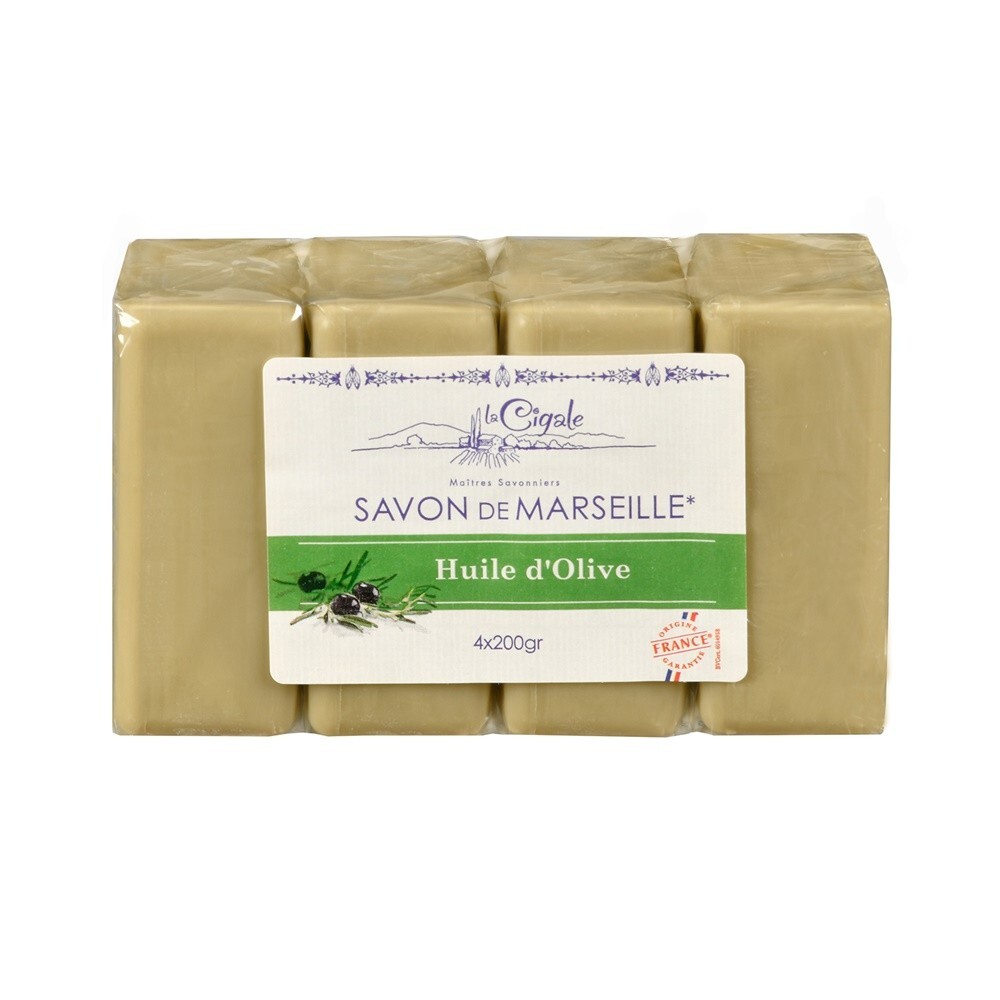 Savon De Marseille La Cigale Green Pure Olive Oil Soap – Pack of 4 x 200g –