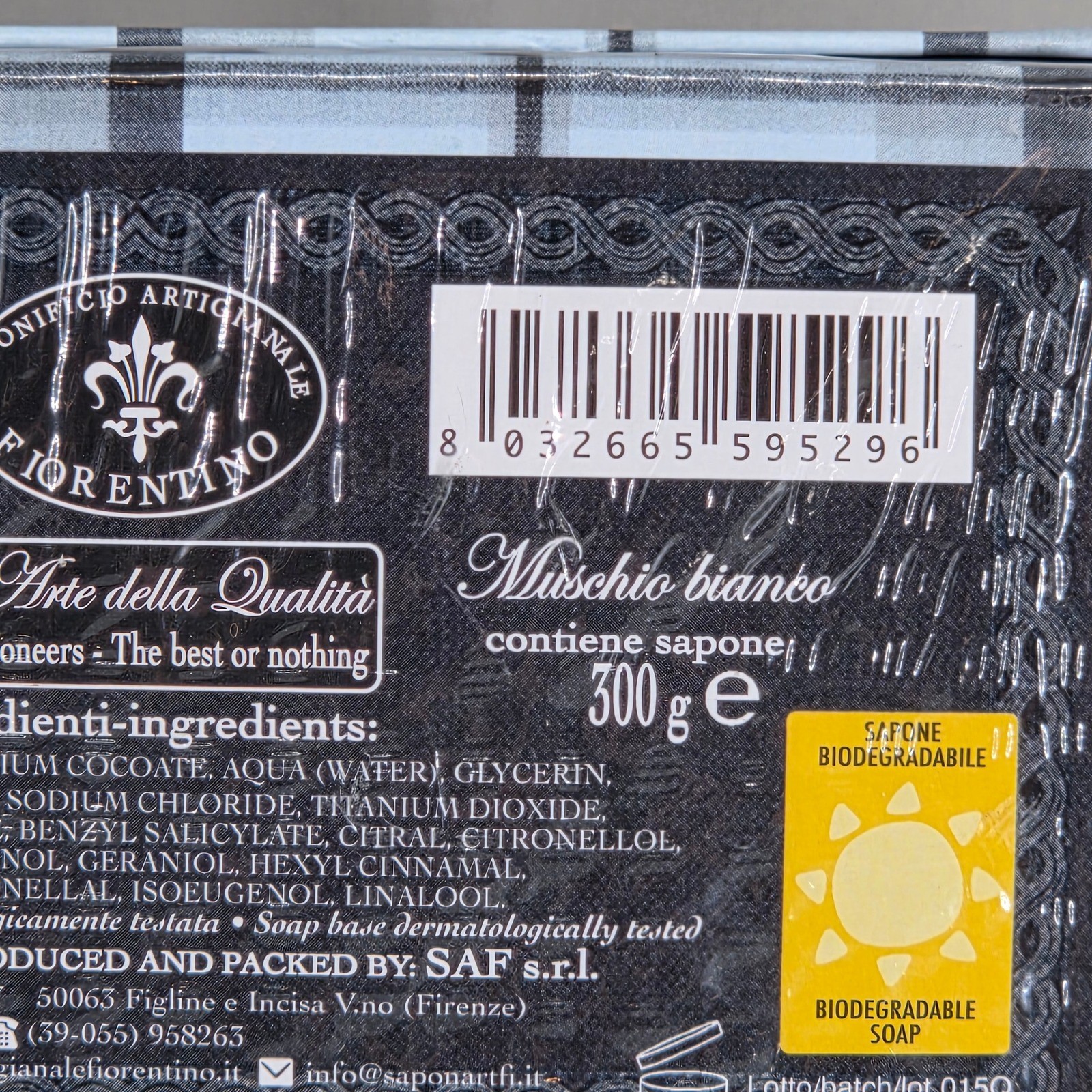 Saponificio Artigianale Fiorentino Bar Soap Mens 10.5oz White Musk Italy Luxury