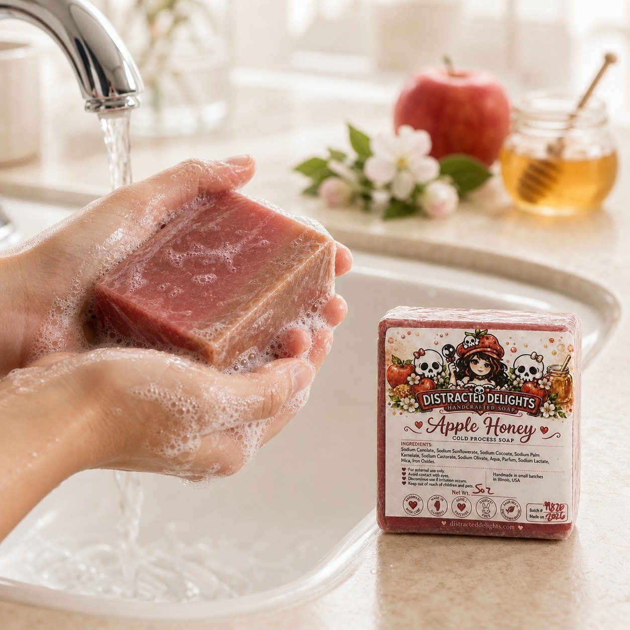 Apple Honey Cold Process Soap – Handmade Artisan Bar, Apple Pear & Honey Scent