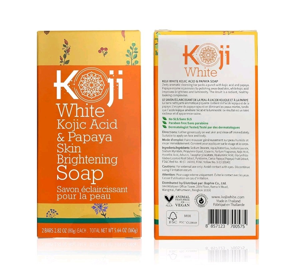 Lot Of 2 Kojic Acid & Papaya Skin Brightening Soap Exfoliating Facial Bar New