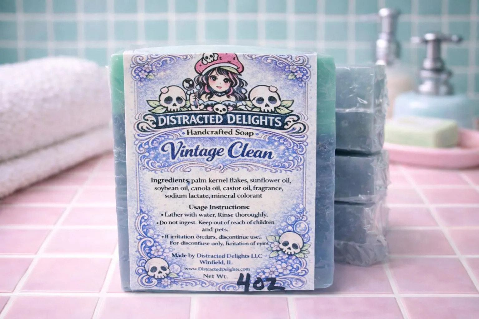 Vintage Clean Handmade Cold Process Soap Fresh Scent Artisan Bar 3.7 oz