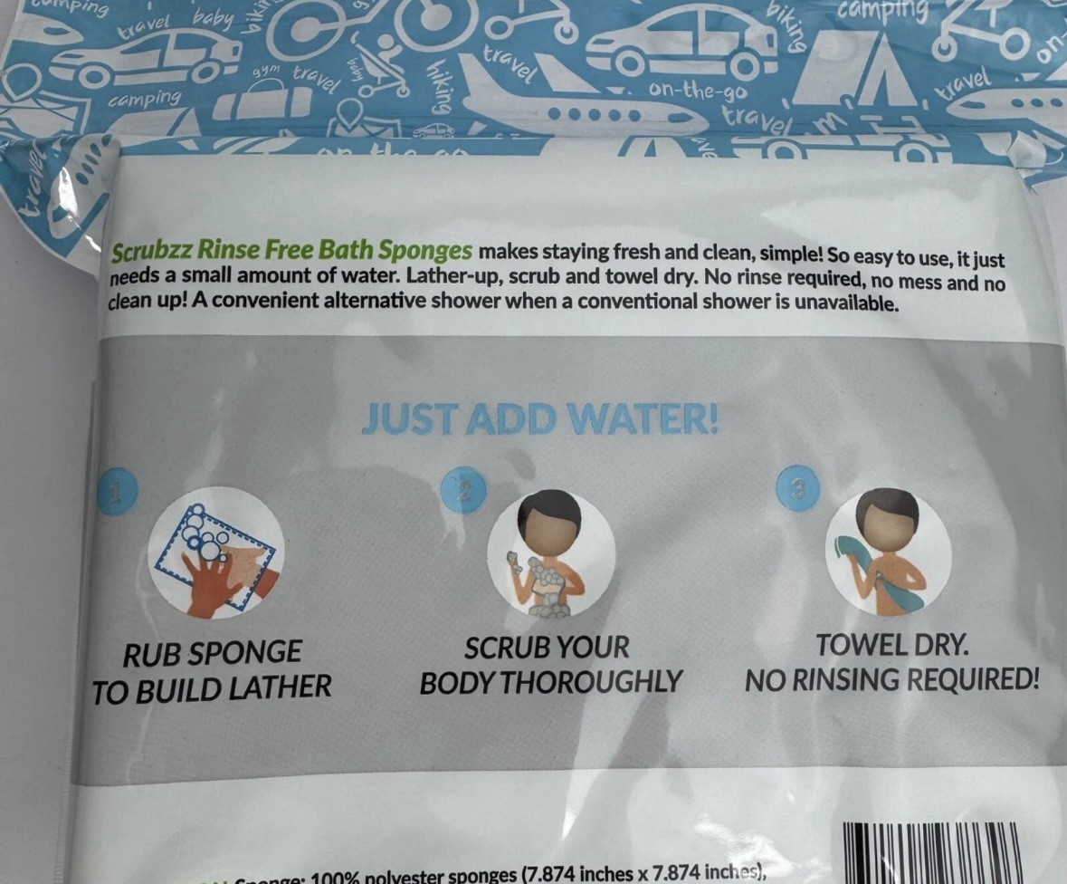 SCRUBZZ Rinse-Free Bathing Sponges Just Add Water Baby Elderly Care Lot-75 Total