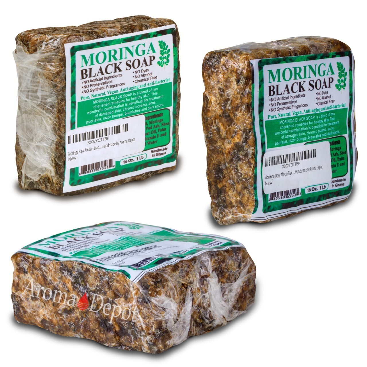 MORINGA Black Soap 1 lb. Vegan Organic Unrefined 100% Natural Anti Acne/Fungus