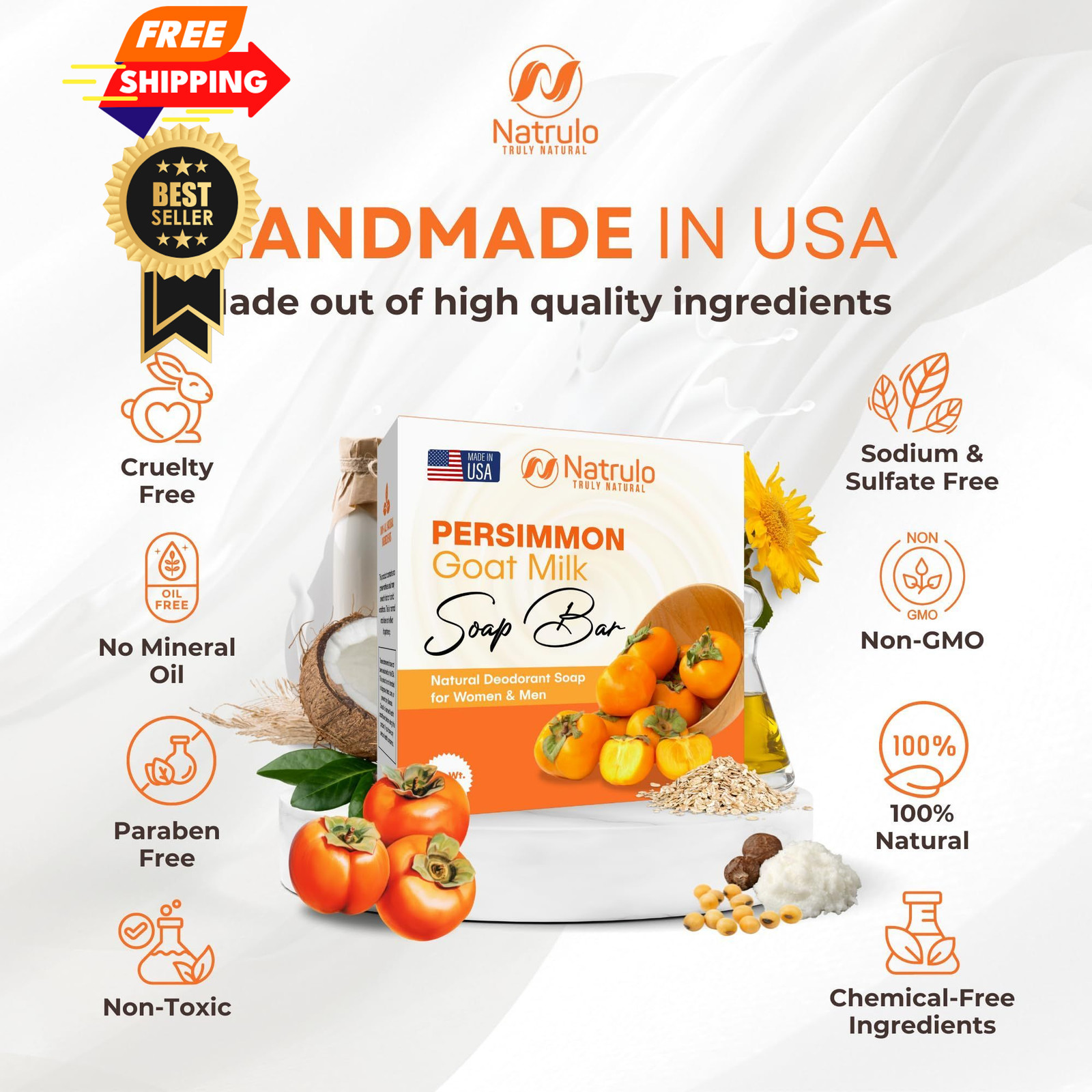 Persimmon Soap Bar for Body Odor Control – Purifying 5 Ounce (Pack of 1)