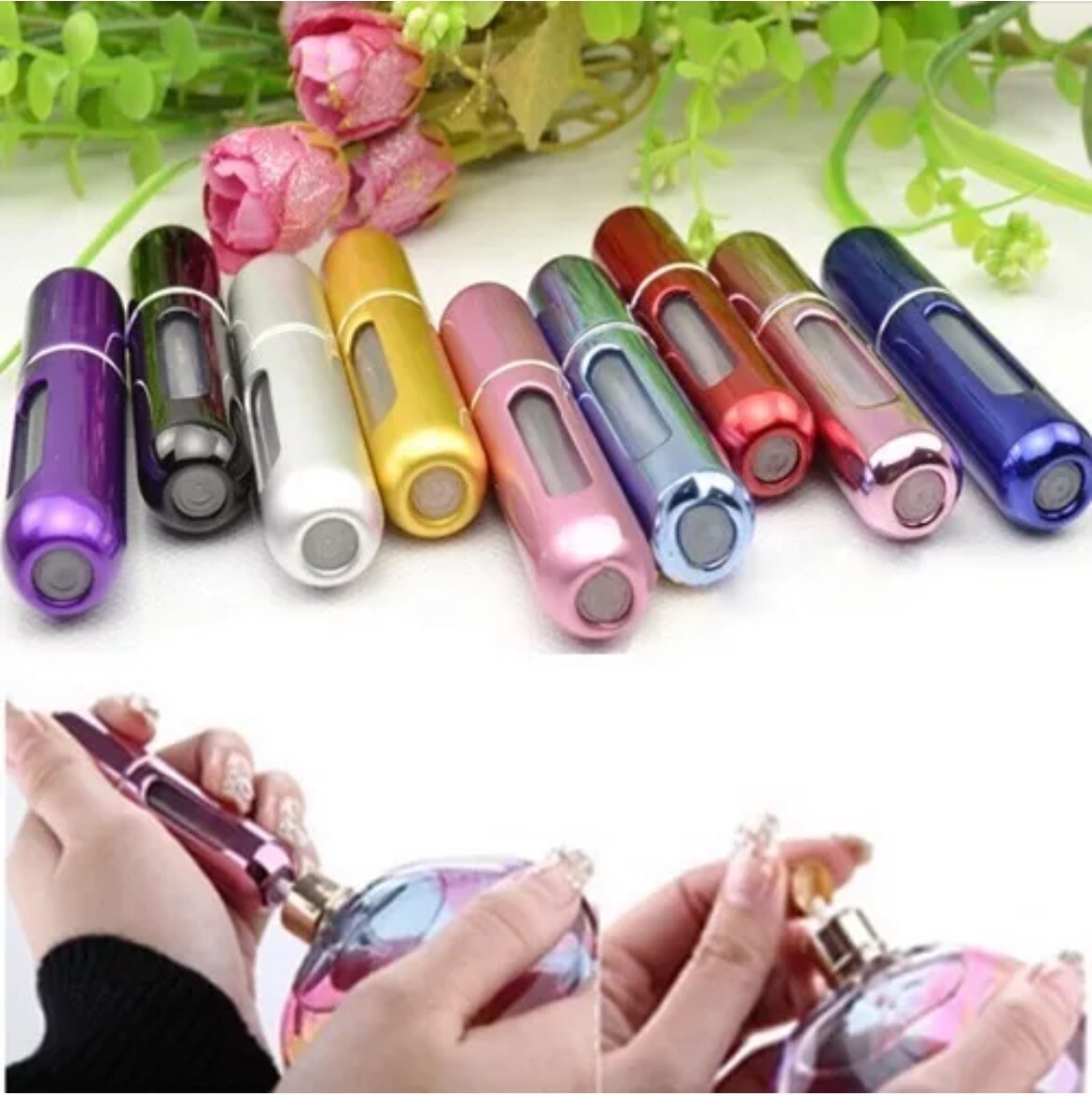 6PCS Mini Refillable Travel Portable Perfume Atomizer Bottle Spray Pump Case
