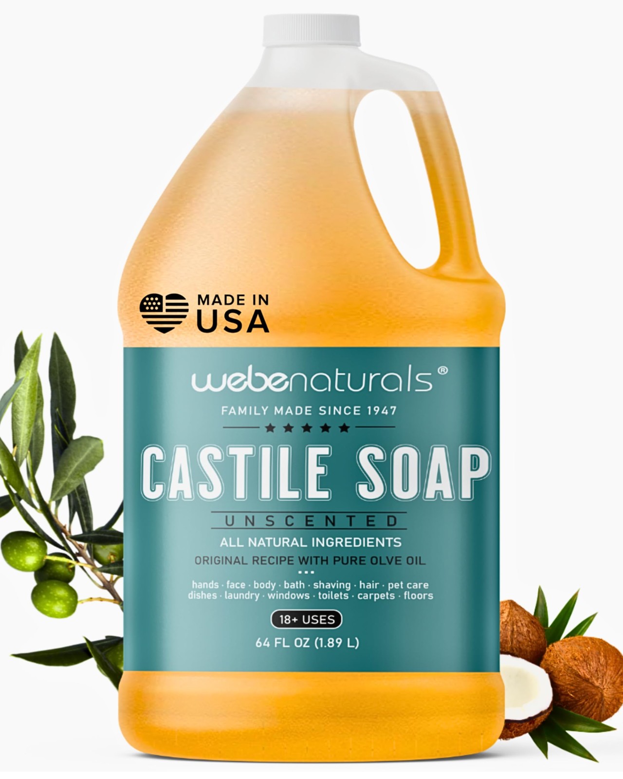 Naturals Pure Unscented Castile Soap Refill, 64 Oz | , Body Wash, Dishes, Pet…