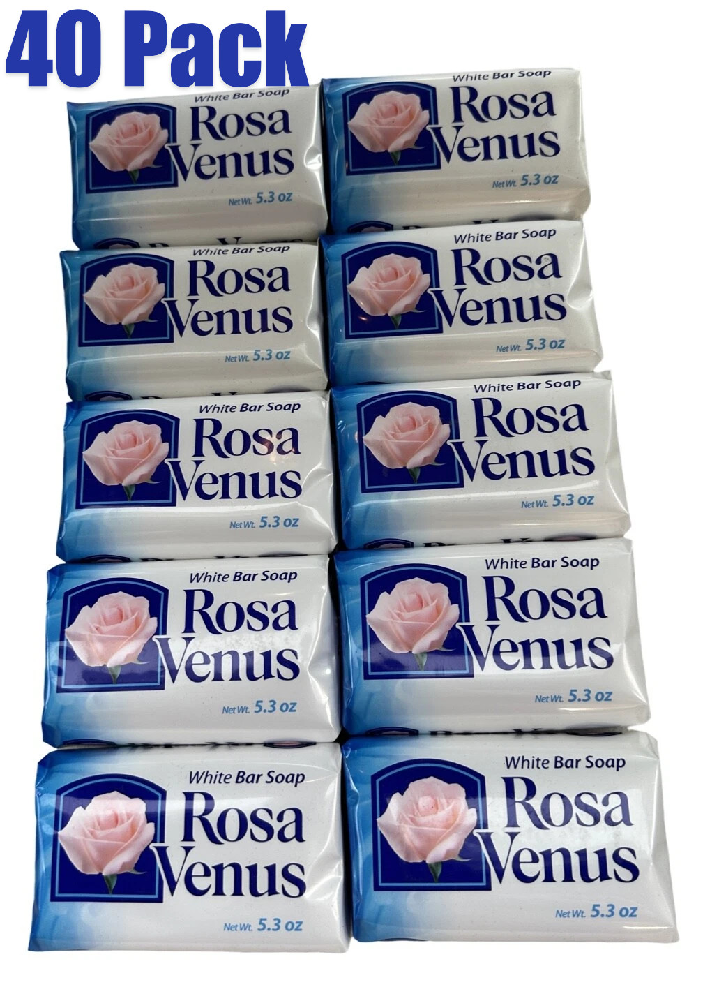 (Pack of 40) Rosa Venus Pink Bar Soap, 5.3 oz White Pink Jabon Baño Rosa Venus
