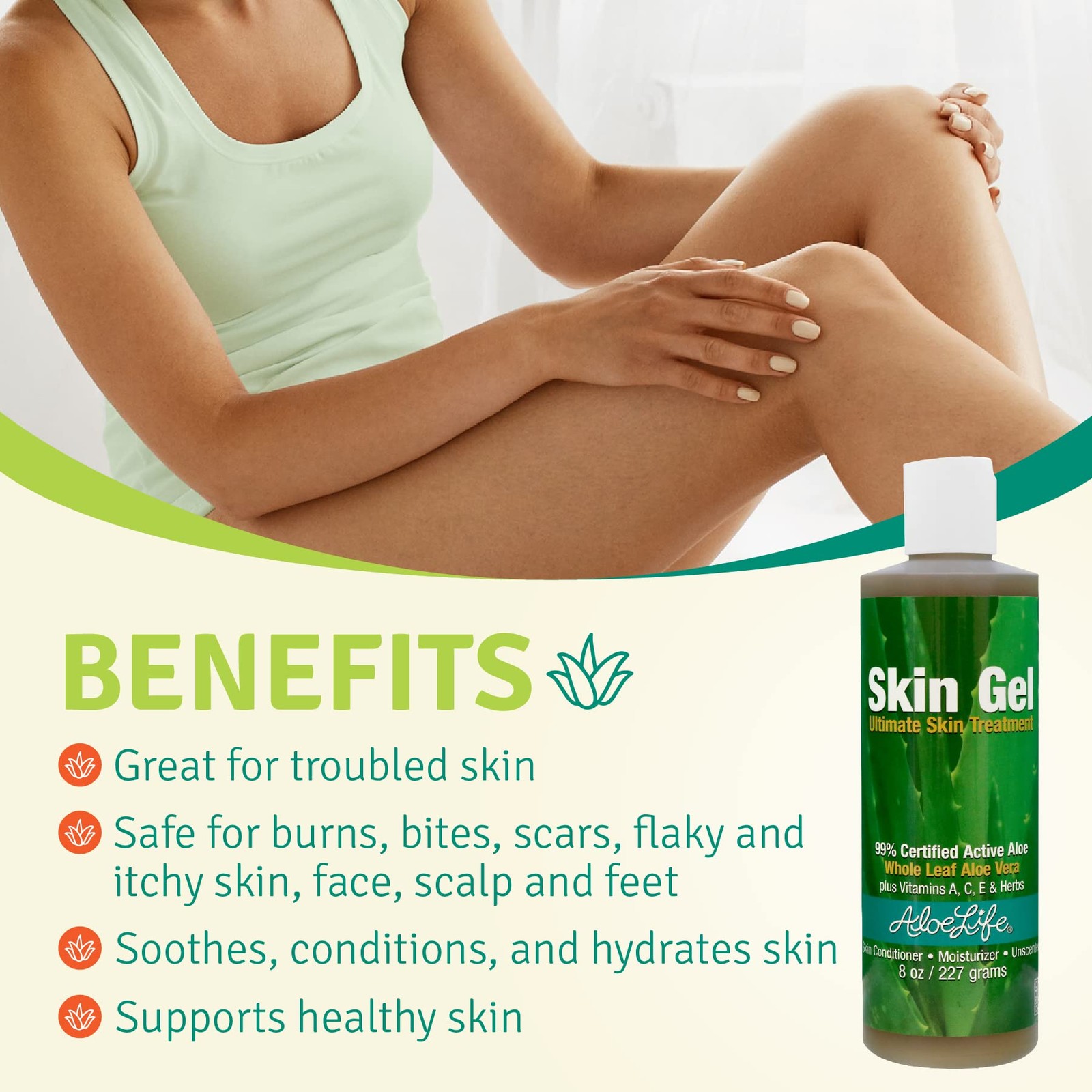 Aloe Life Skin Gel & Herbs, 99% Certified Organic Aloe Vera, 8 oz
