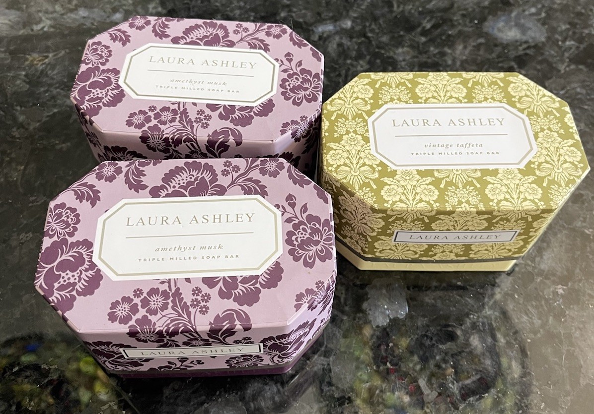 Laura Ashley Triple Milled Soap Bar Trio 2-Amethyst Musk 1-Vintage Taffeta 8.8oz