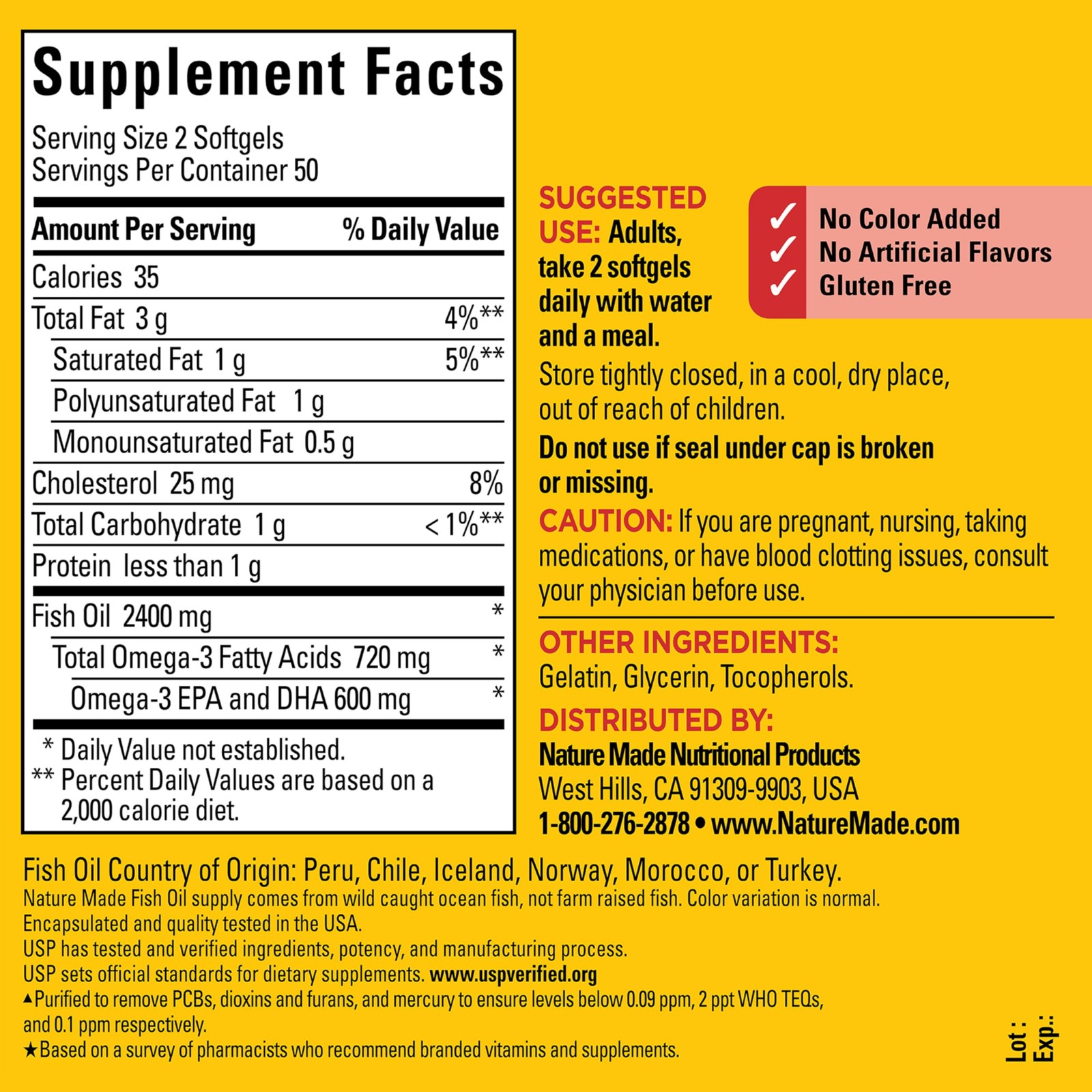 Fish Oil 1200mg, 100 Softgels, Omega 100 Count (Pack of 1), No Color