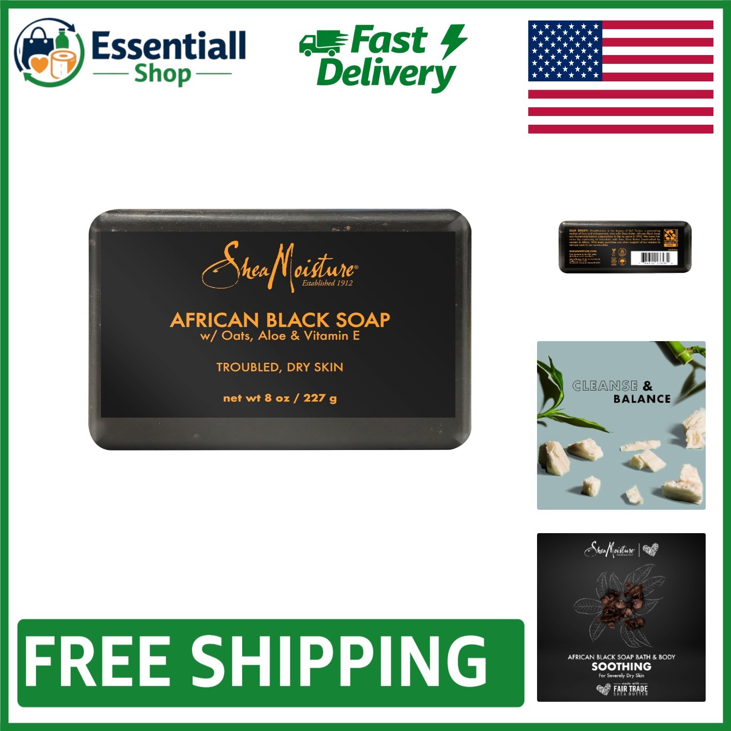 8 oz Moisturizing African Black Soap with Shea Butter – Cruelty-Free Cleanser