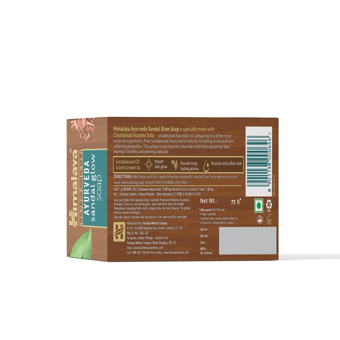 Himalaya Ayurveda Sandal Glow Soap with Pure Ayurvedic Oil -75g Bar – Free Ship