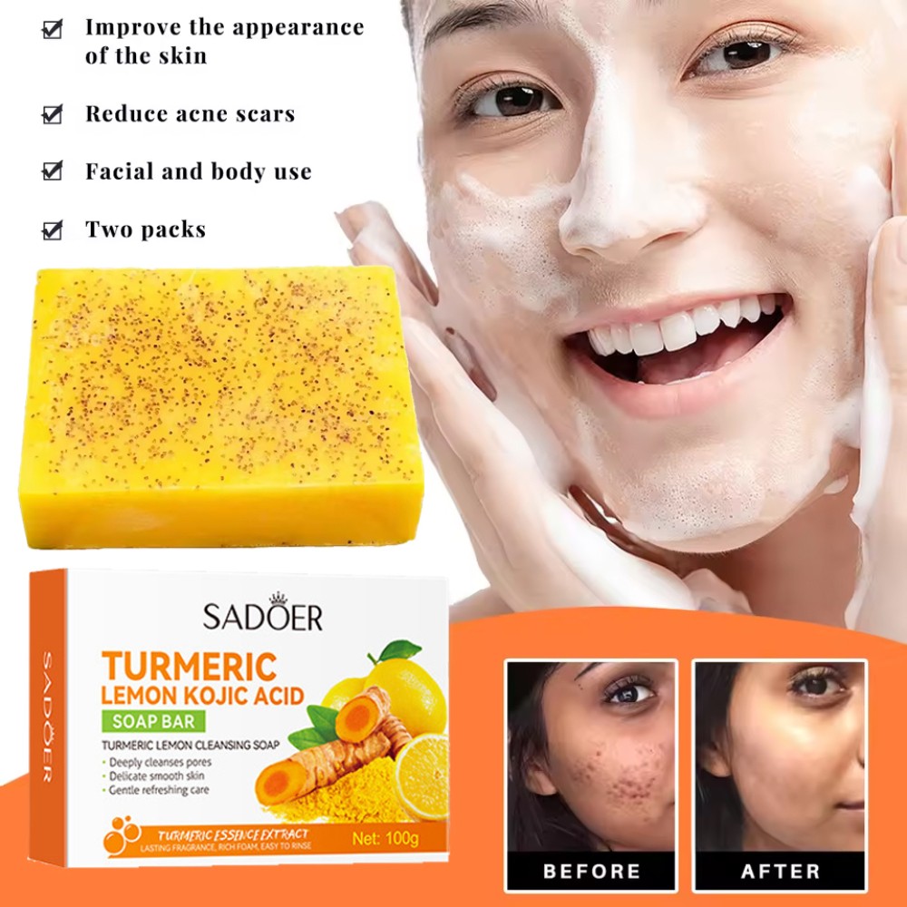 Lemon Turmeric Kojic Acid Soap Bar, Turmeric Face and Body Soap, Deep Clean 100g
