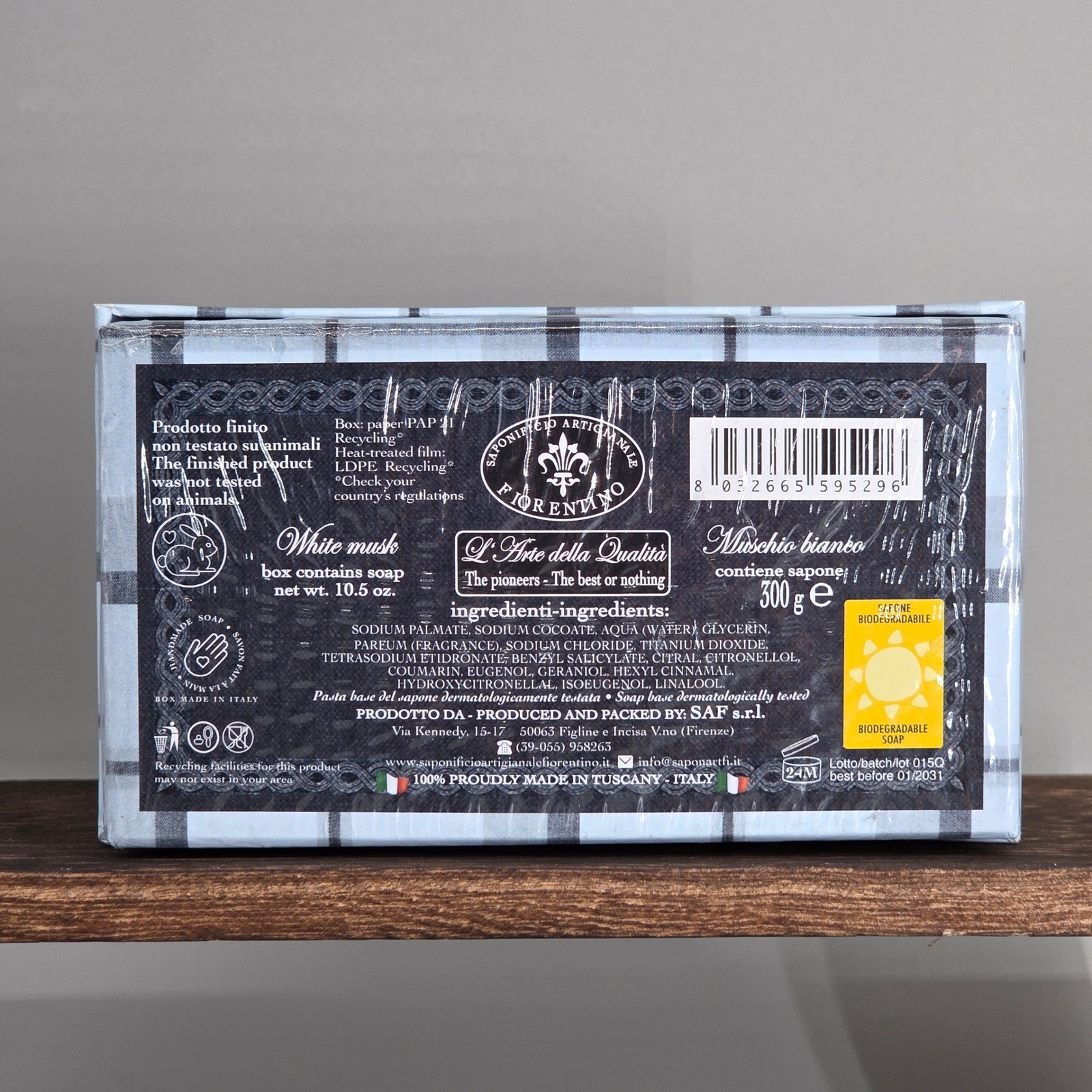 Saponificio Artigianale Fiorentino Bar Soap Mens 10.5oz White Musk Italy Luxury